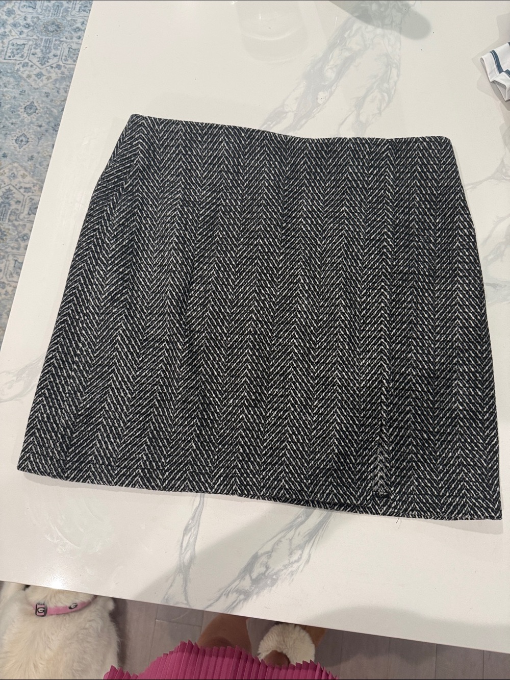 Classic Herringbone Mini Skirt in Black and White